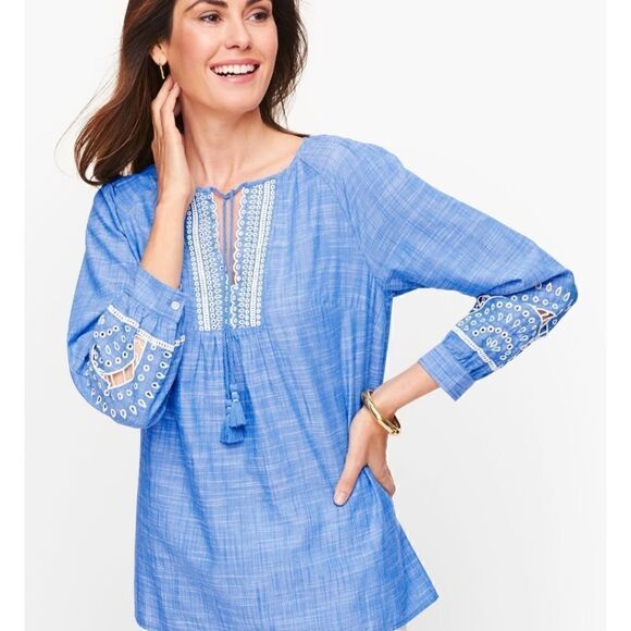 Talbots EMBROIDERED TASSEL TIE TOP size M - Picture 1 of 7